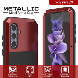 Galaxy S24 Metal Case, Heavy Duty Military Grade Armor Cover [shock proof] Full Body Hard [Red]