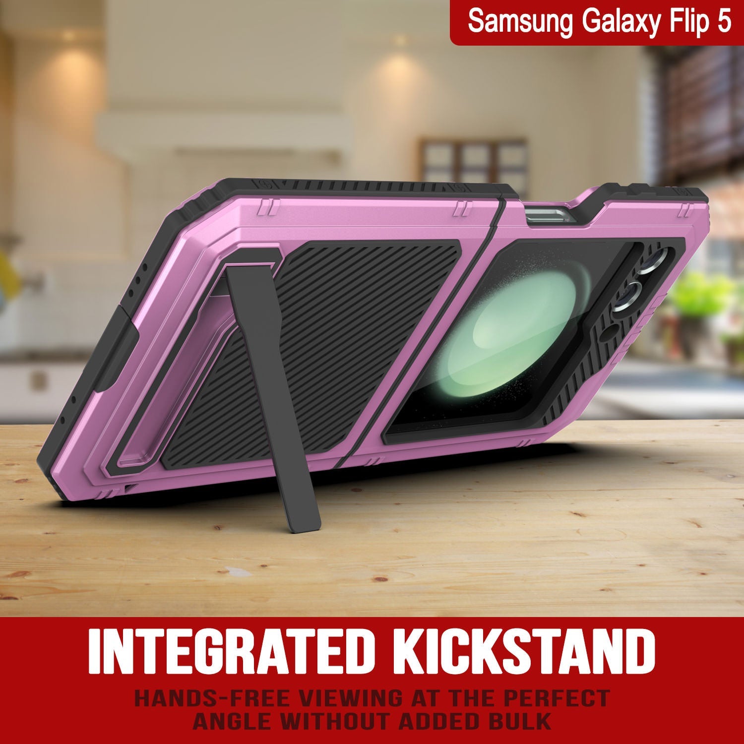 Galaxy Z Flip5 Metal Case, Heavy Duty Military Grade Armor Cover Full Body Hard [Pink]