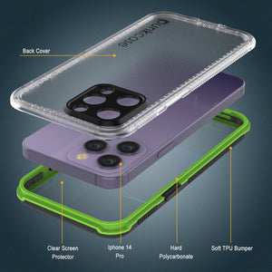 Punkcase iPhone 14 Pro Waterproof Case [Aqua Series] Armor Cover [Clear Black] [Clear Back]