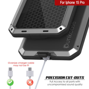 iPhone 15 Pro Metal Case, Heavy Duty Military Grade Armor Cover [shock proof] Full Body Hard [Silver]