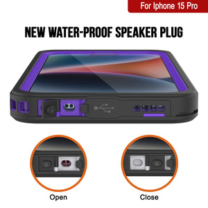 iPhone 15 Pro Waterproof Case, Punkcase [Extreme Series] Armor Cover W/ Built In Screen Protector [Purple]