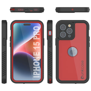 iPhone 15 Pro Waterproof IP68 Case, Punkcase [Red] [StudStar Series] [Slim Fit]
