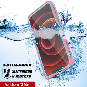 Punkcase iPhone 12 Mini Waterproof Case [Aqua Series] Armor Cover [Clear Pink] [Clear Back]