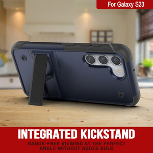 Punkcase Galaxy S23 Case [Reliance Series] Protective Hybrid Military Grade Cover W/Built-in Kickstand [Navy-Black]