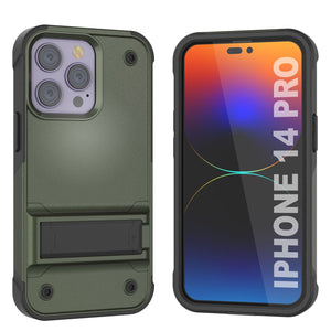 Punkcase iPhone 14 Pro Case [Reliance Series] Protective Hybrid Military Grade Cover W/Built-in Kickstand [Army-Green-Black]