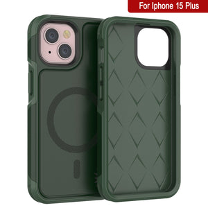 PunkCase iPhone 15 Plus Case, [Spartan 2.0 Series] Clear Rugged Heavy Duty Cover W/Built in Screen Protector [dark green]