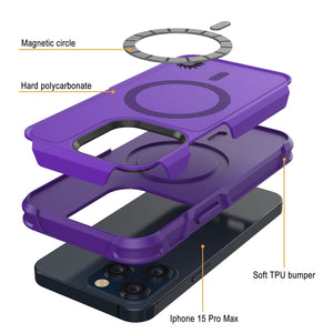 PunkCase iPhone 15 Pro Max Case, [Spartan 2.0 Series] Clear Rugged Heavy Duty Cover W/Built in Screen Protector [purple]