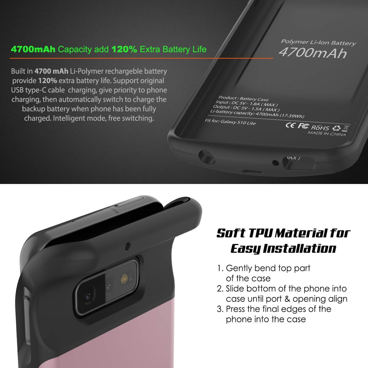 PunkJuice S10e Lite Battery Case Rose - Fast Charging Power Juice Bank with 4700mAh