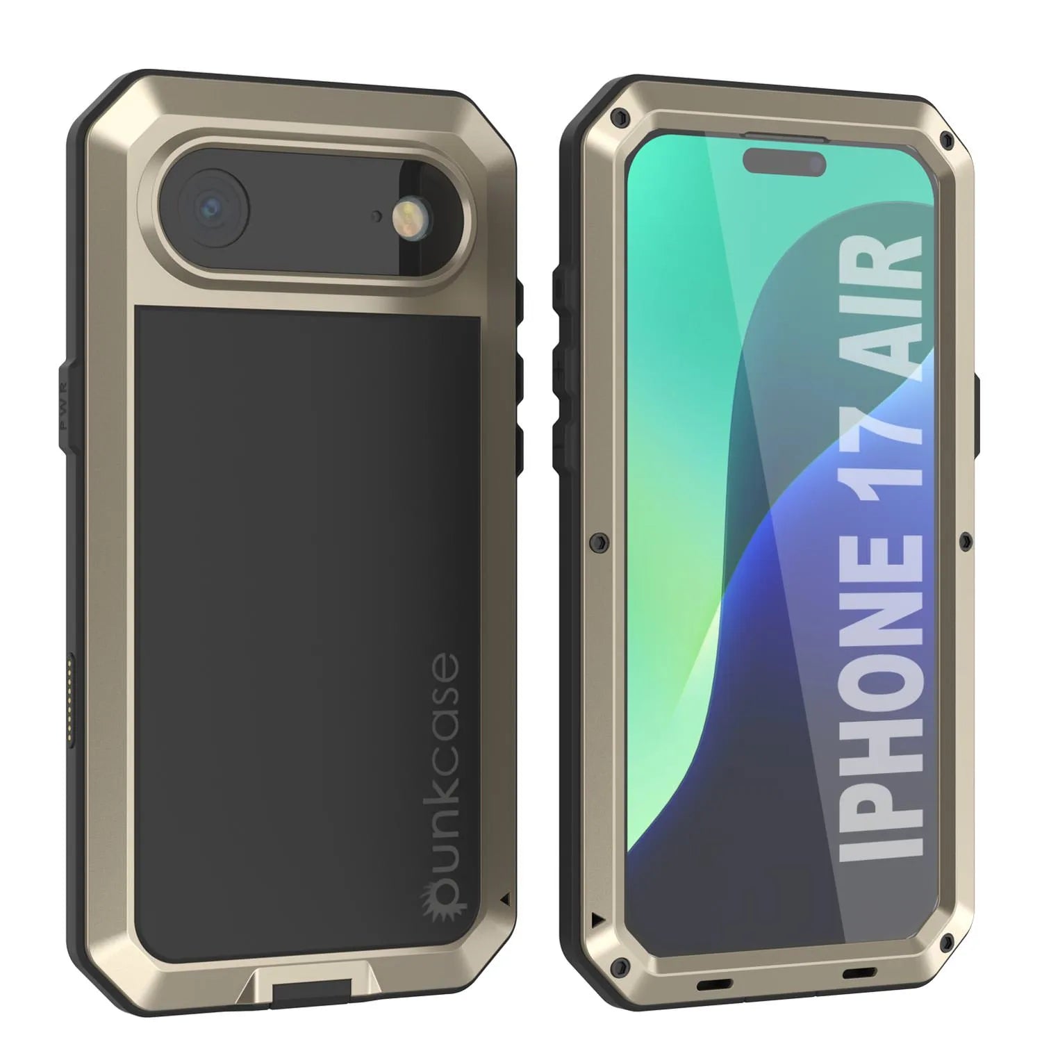 iPhone 17 Air Metal Case, Heavy Duty Military Grade Armor Cover [shock proof] Full Body Hard [Gold]