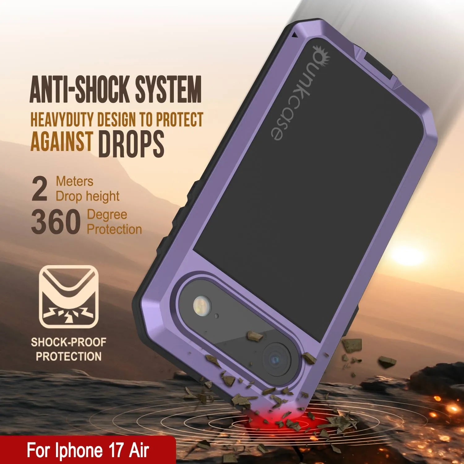 iPhone 17 Air Metal Case, Heavy Duty Military Grade Armor Cover [shock proof] Full Body Hard [Purple]