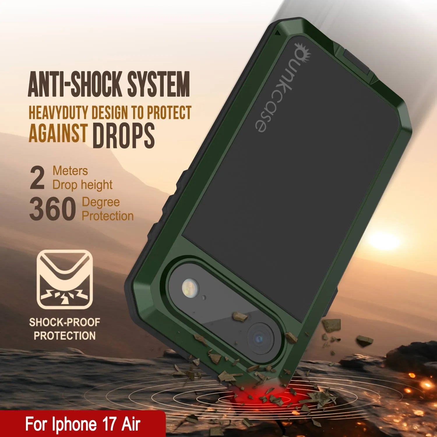 iPhone 17 Air Metal Case, Heavy Duty Military Grade Armor Cover [shock proof] Full Body Hard [Dark Green]
