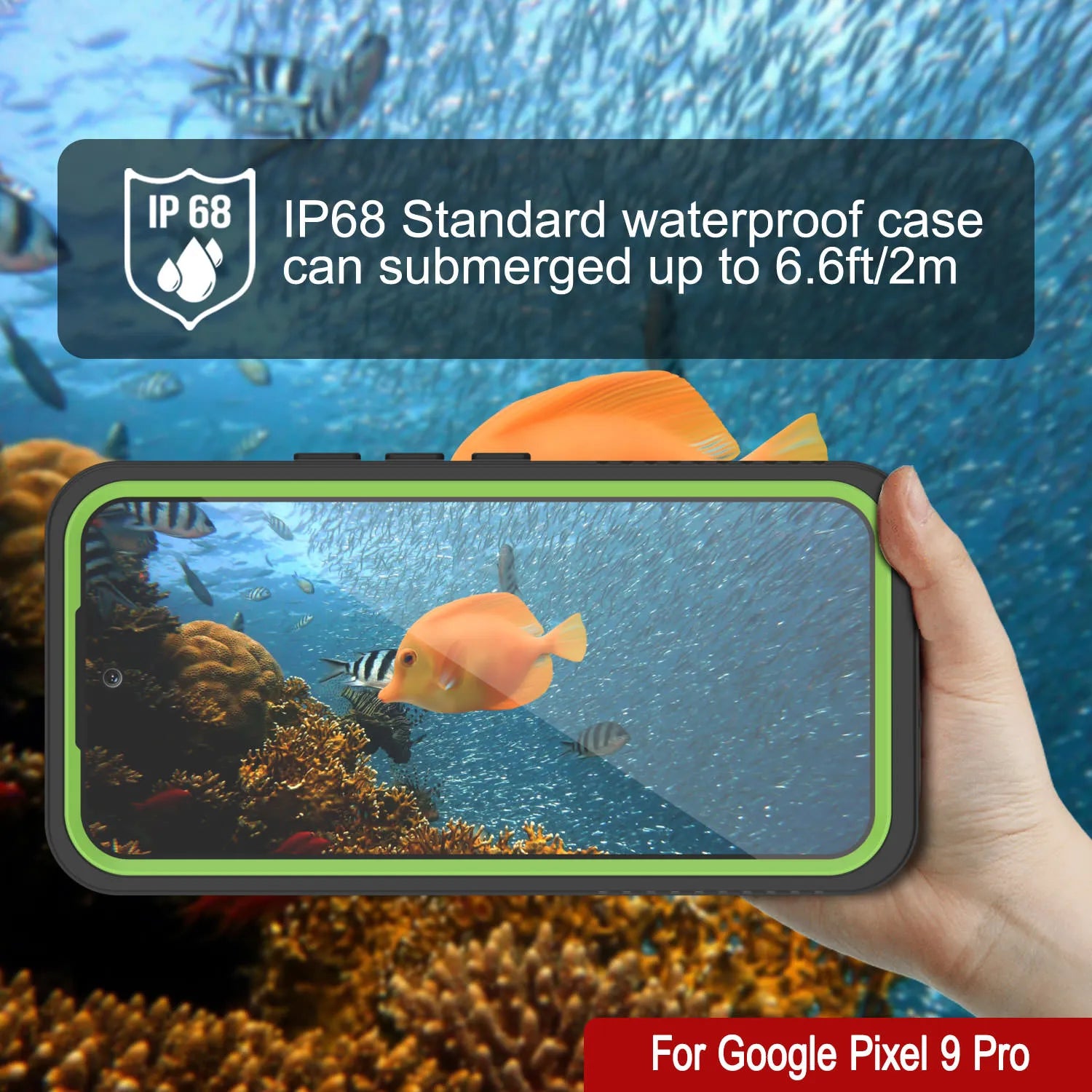 Google Pixel 9 Pro Waterproof Case, Punkcase [Extreme Series] Armor Cover W/ Built In Screen Protector [Light Green]