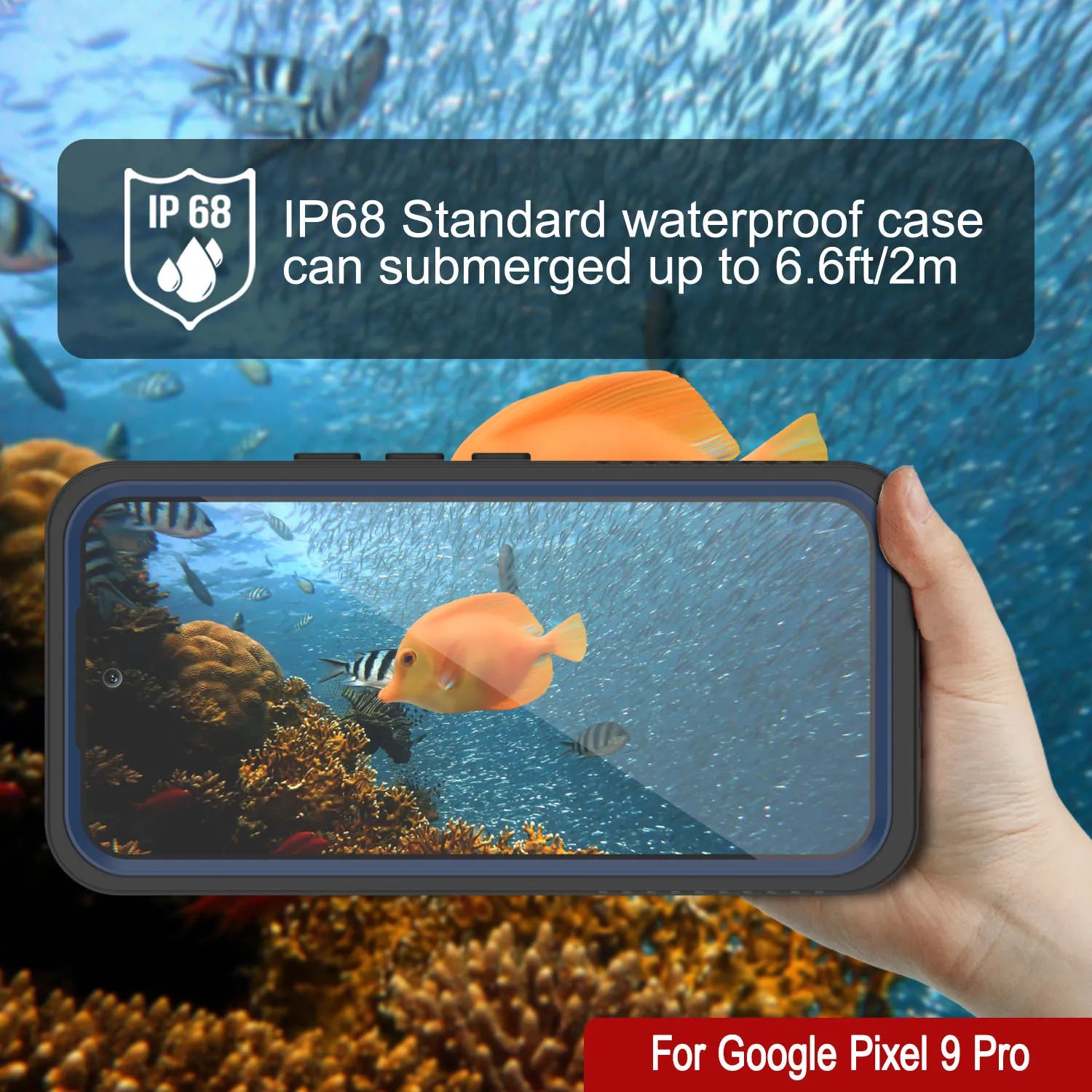 Google Pixel 9 Pro Waterproof Case, Punkcase [Extreme Series] Armor Cover W/ Built In Screen Protector [Navy Blue]