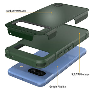 PunkCase Google Pixel 9 Case, [Spartan 2.0 Series] Clear Rugged Heavy Duty Cover W/Built in Screen Protector [Dark Green]