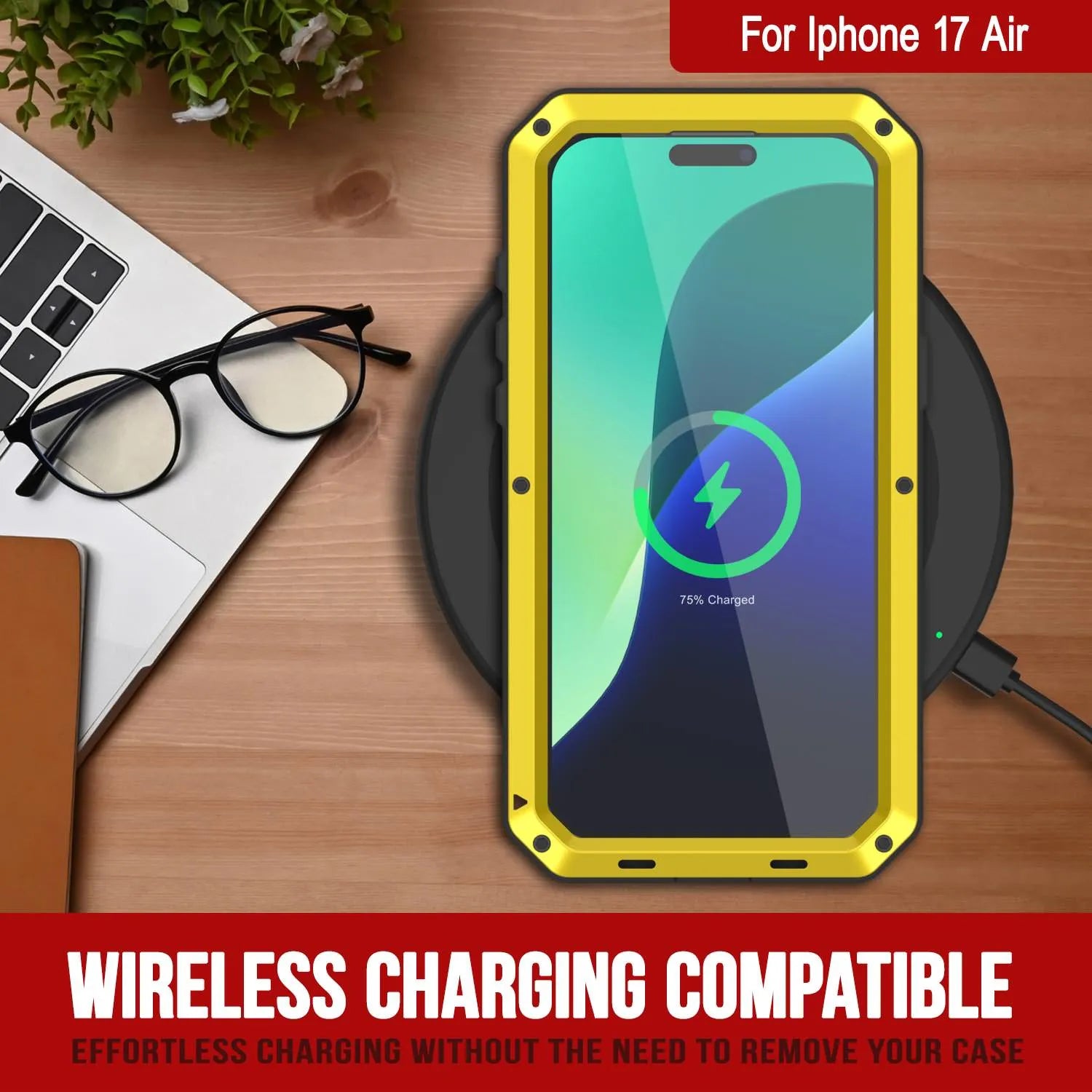 iPhone 17 Air Metal Case, Heavy Duty Military Grade Armor Cover [shock proof] Full Body Hard [Yellow]