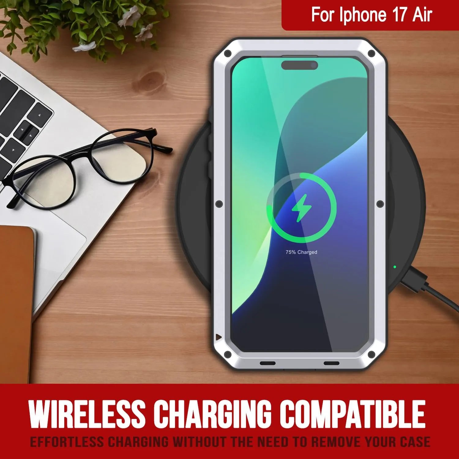 iPhone 17 Air Metal Case, Heavy Duty Military Grade Armor Cover [shock proof] Full Body Hard [White]