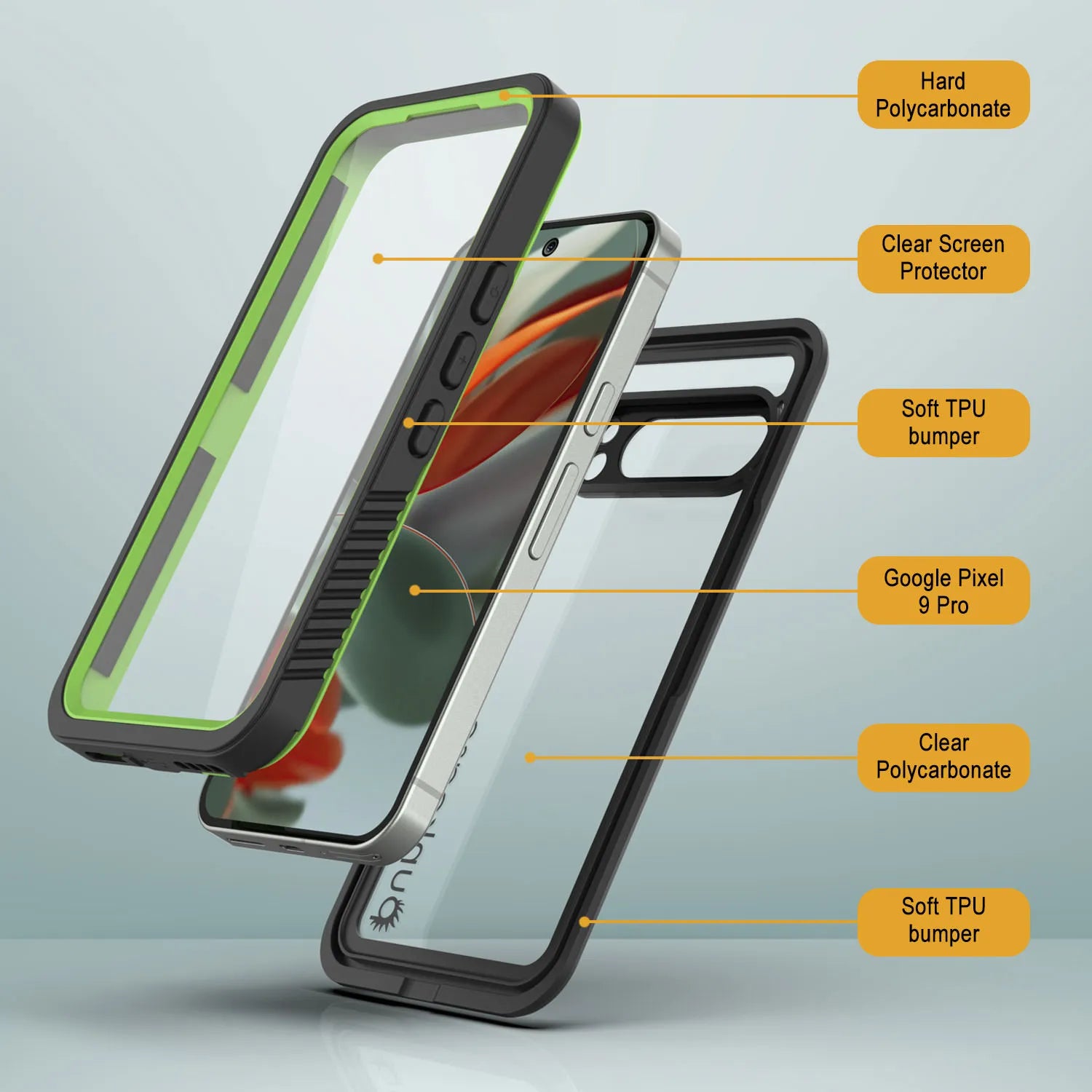 Google Pixel 9 Pro Waterproof Case, Punkcase [Extreme Series] Armor Cover W/ Built In Screen Protector [Light Green]