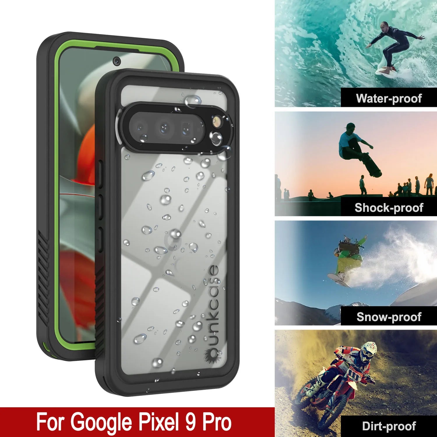 Google Pixel 9 Pro Waterproof Case, Punkcase [Extreme Series] Armor Cover W/ Built In Screen Protector [Light Green]