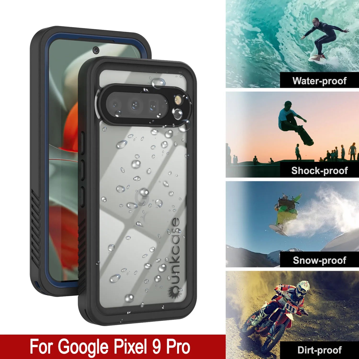 Google Pixel 9 Pro Waterproof Case, Punkcase [Extreme Series] Armor Cover W/ Built In Screen Protector [Navy Blue]