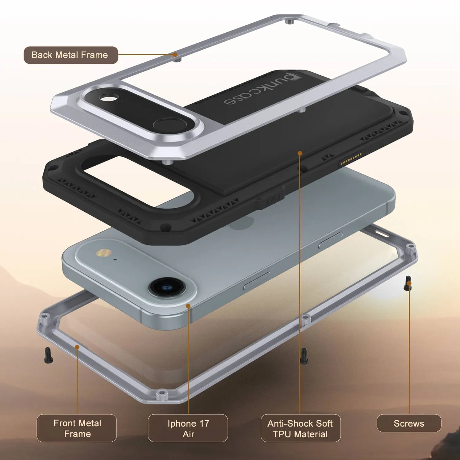 iPhone 17 Air Metal Case, Heavy Duty Military Grade Armor Cover [shock proof] Full Body Hard [White]