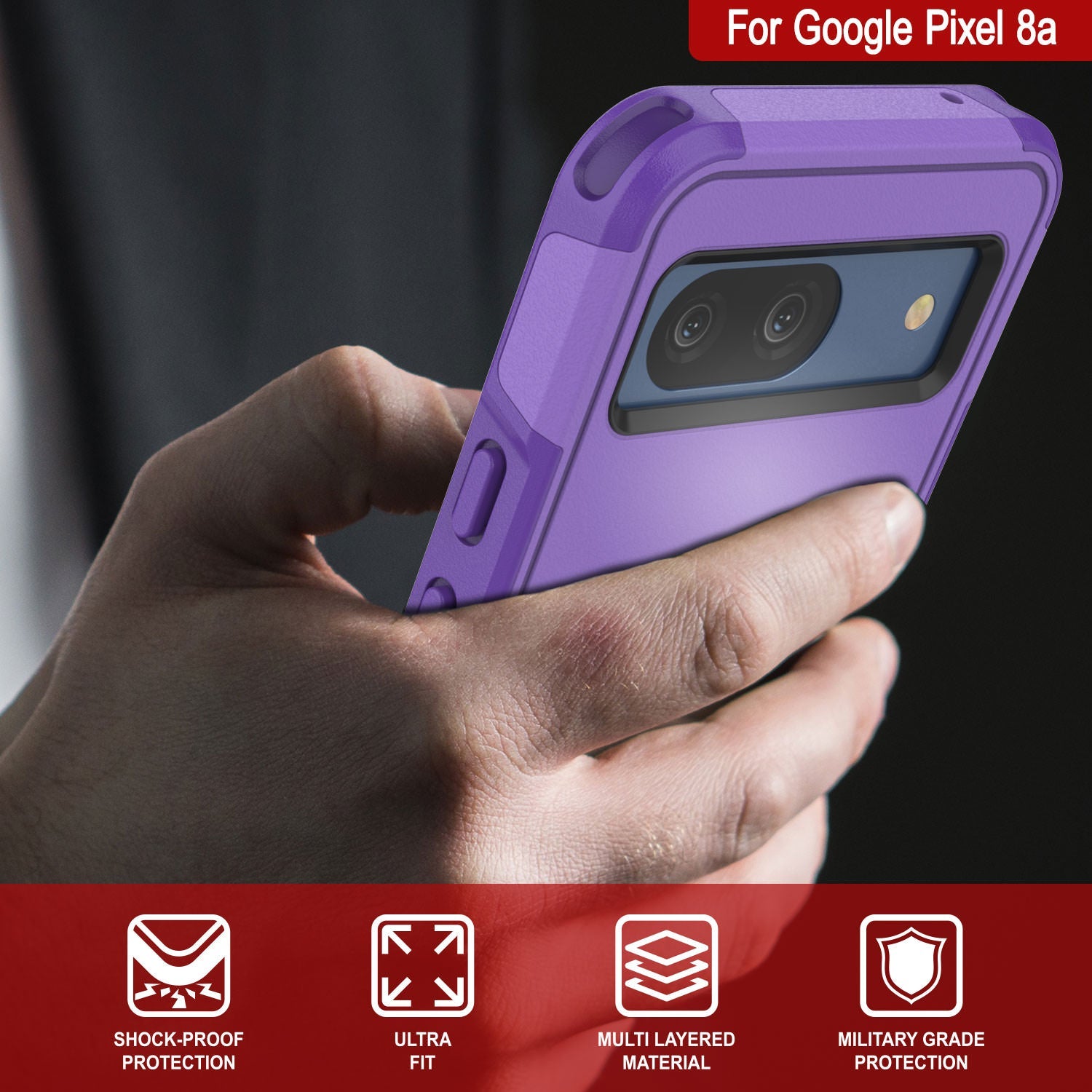 PunkCase Google Pixel 9 Case, [Spartan 2.0 Series] Clear Rugged Heavy Duty Cover W/Built in Screen Protector [Purple]