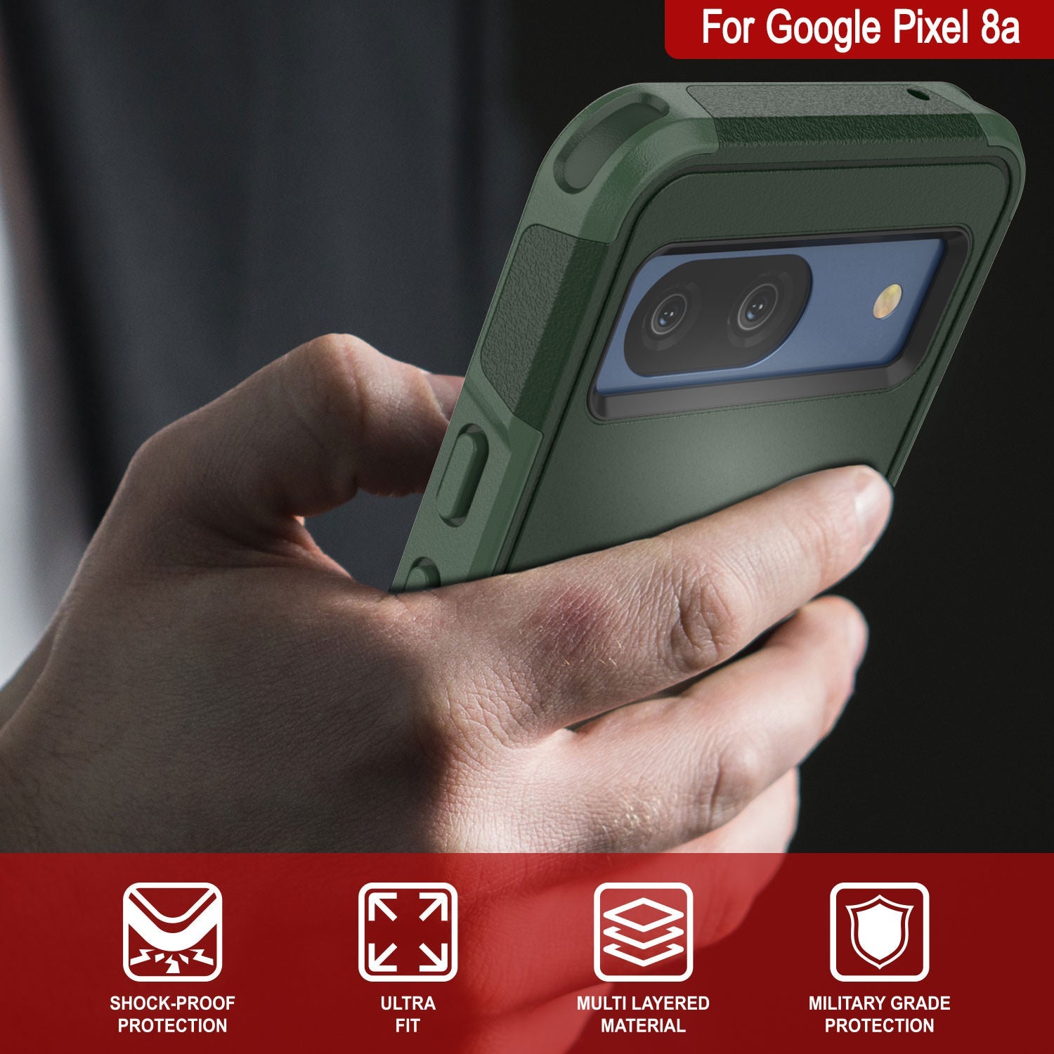 PunkCase Google Pixel 9 Pro Case, [Spartan 2.0 Series] Clear Rugged Heavy Duty Cover W/Built in Screen Protector [Dark Green]