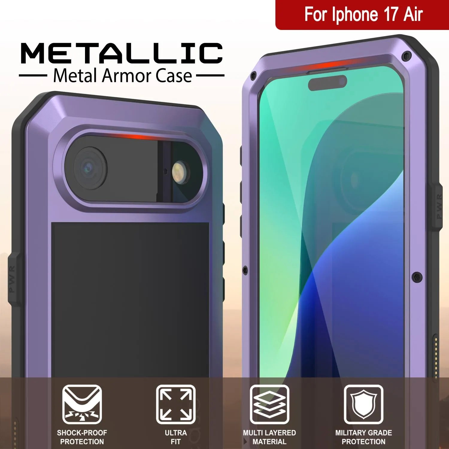 iPhone 17 Air Metal Case, Heavy Duty Military Grade Armor Cover [shock proof] Full Body Hard [Purple]