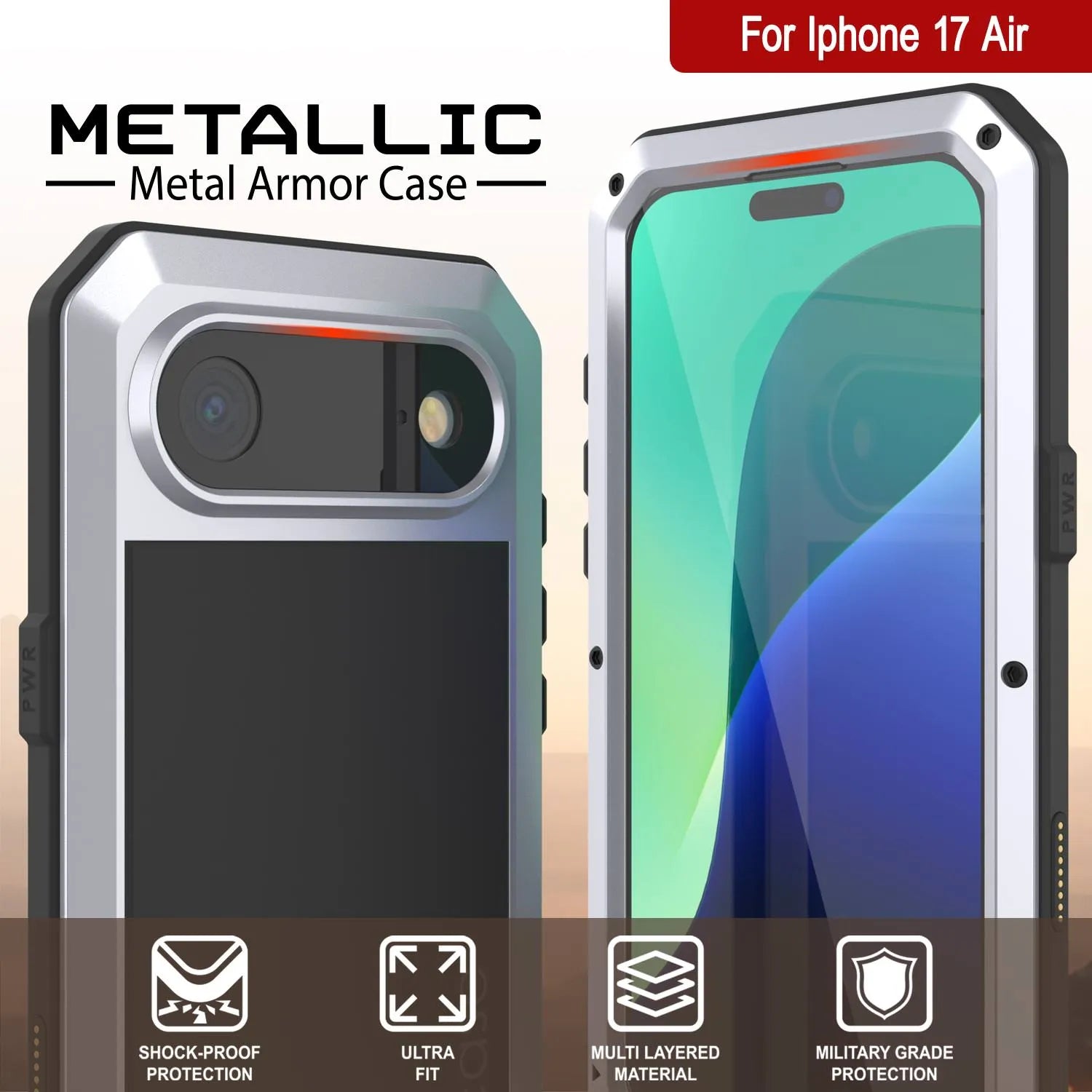 iPhone 17 Air Metal Case, Heavy Duty Military Grade Armor Cover [shock proof] Full Body Hard [White]