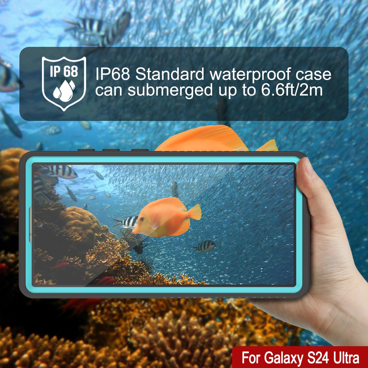 Galaxy S24 Ultra Waterproof Case PunkCase StudStar Teal Thin 6.6ft Underwater IP68 Shock/Snow Proof