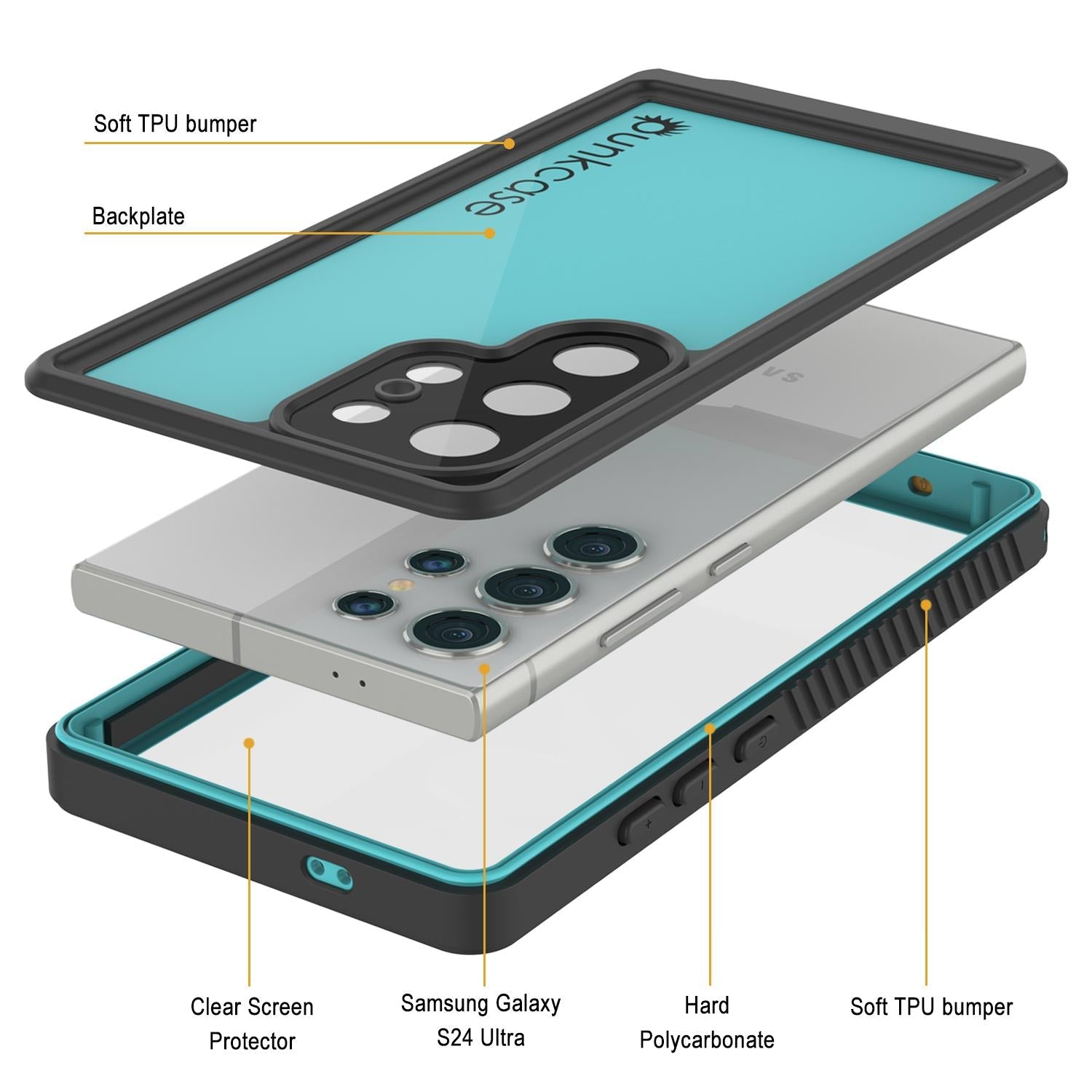 Galaxy S24 Ultra Waterproof Case PunkCase StudStar Teal Thin 6.6ft Underwater IP68 Shock/Snow Proof