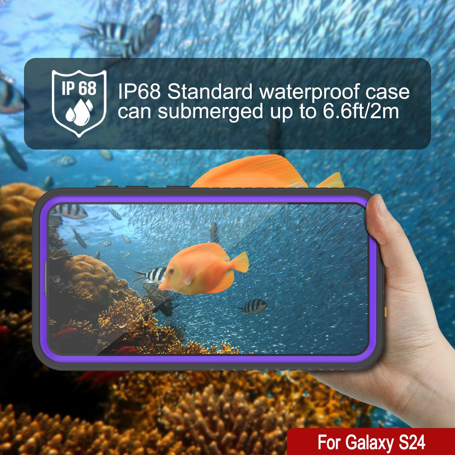 Galaxy S24 Waterproof Case PunkCase StudStar Purple Thin 6.2ft Underwater IP68 Shock/Snow Proof