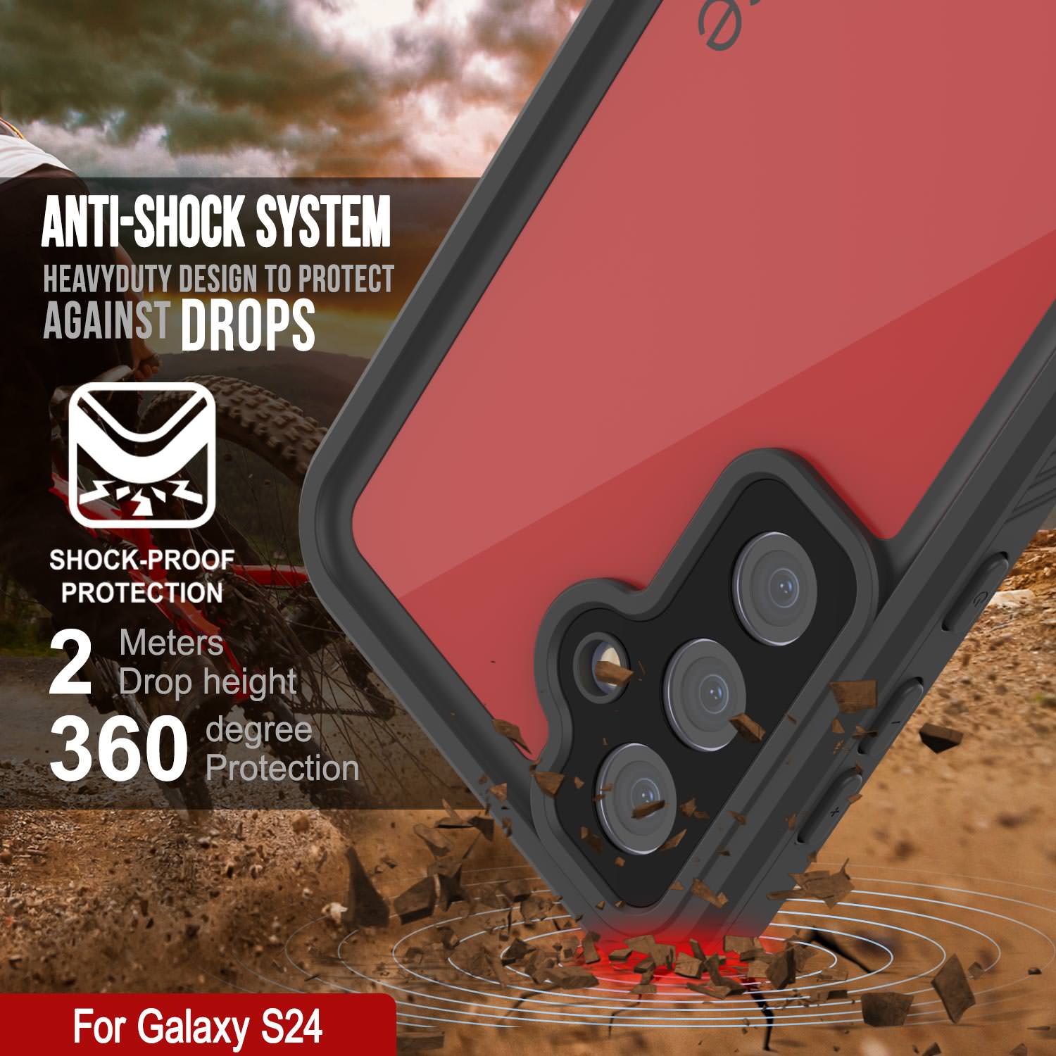 Galaxy S24 Waterproof Case PunkCase StudStar Red Thin 6.2ft Underwater IP68 Shock/Snow Proof