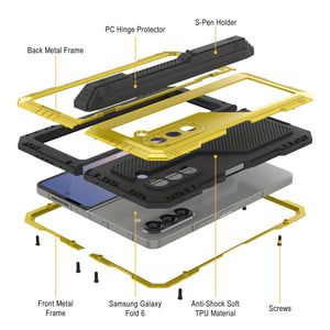 Galaxy Z Fold6 Metal Case, Heavy Duty Military Grade Armor Cover Full Body Hard [Neon]