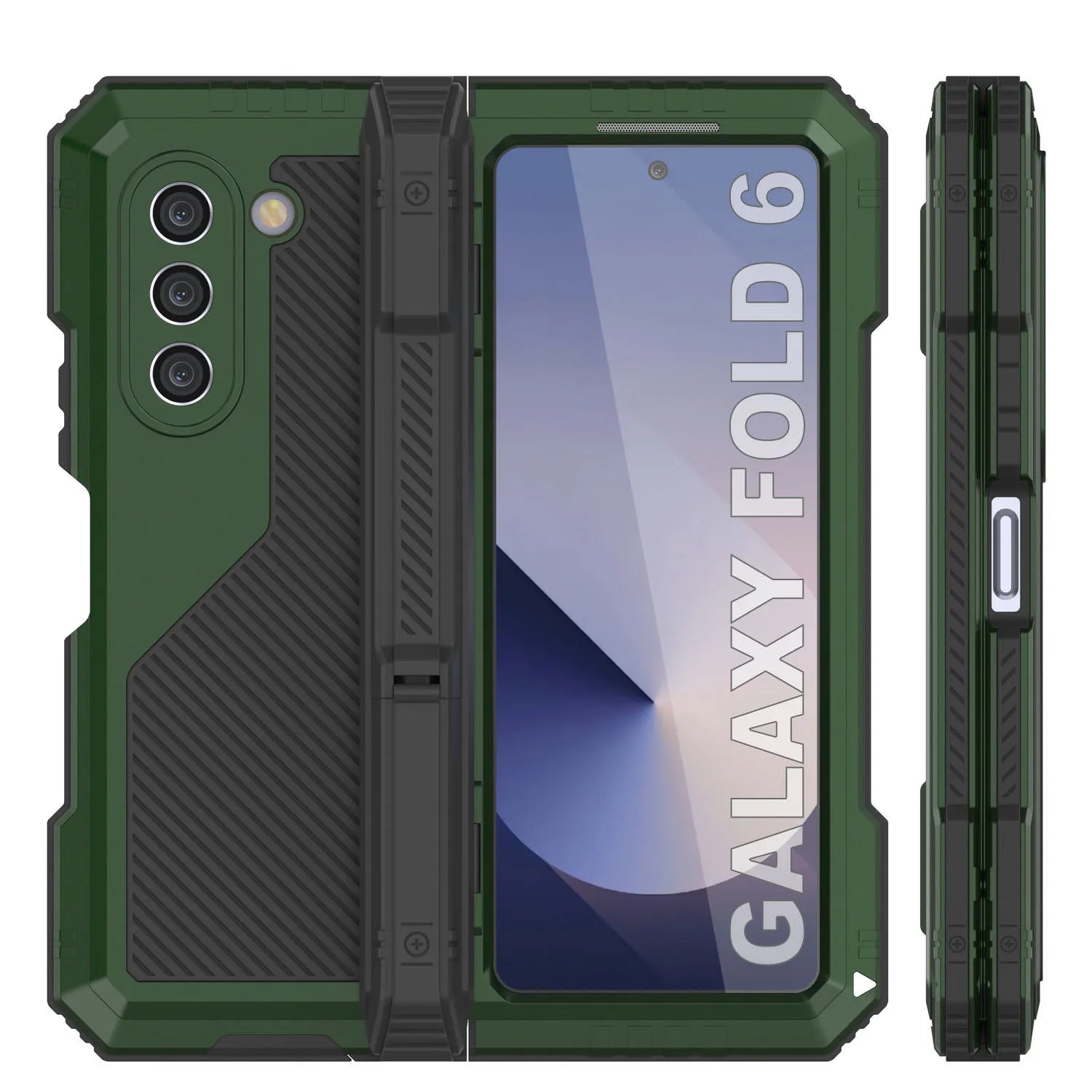 Galaxy Z Fold6 Metal Case, Heavy Duty Military Grade Armor Cover Full Body Hard [Dark Green]