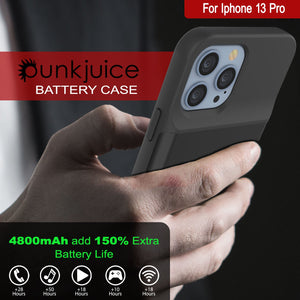 iPhone 13 Pro Battery Case, PunkJuice 4800mAH Fast Charging Power Bank W/ Screen Protector | [Black]