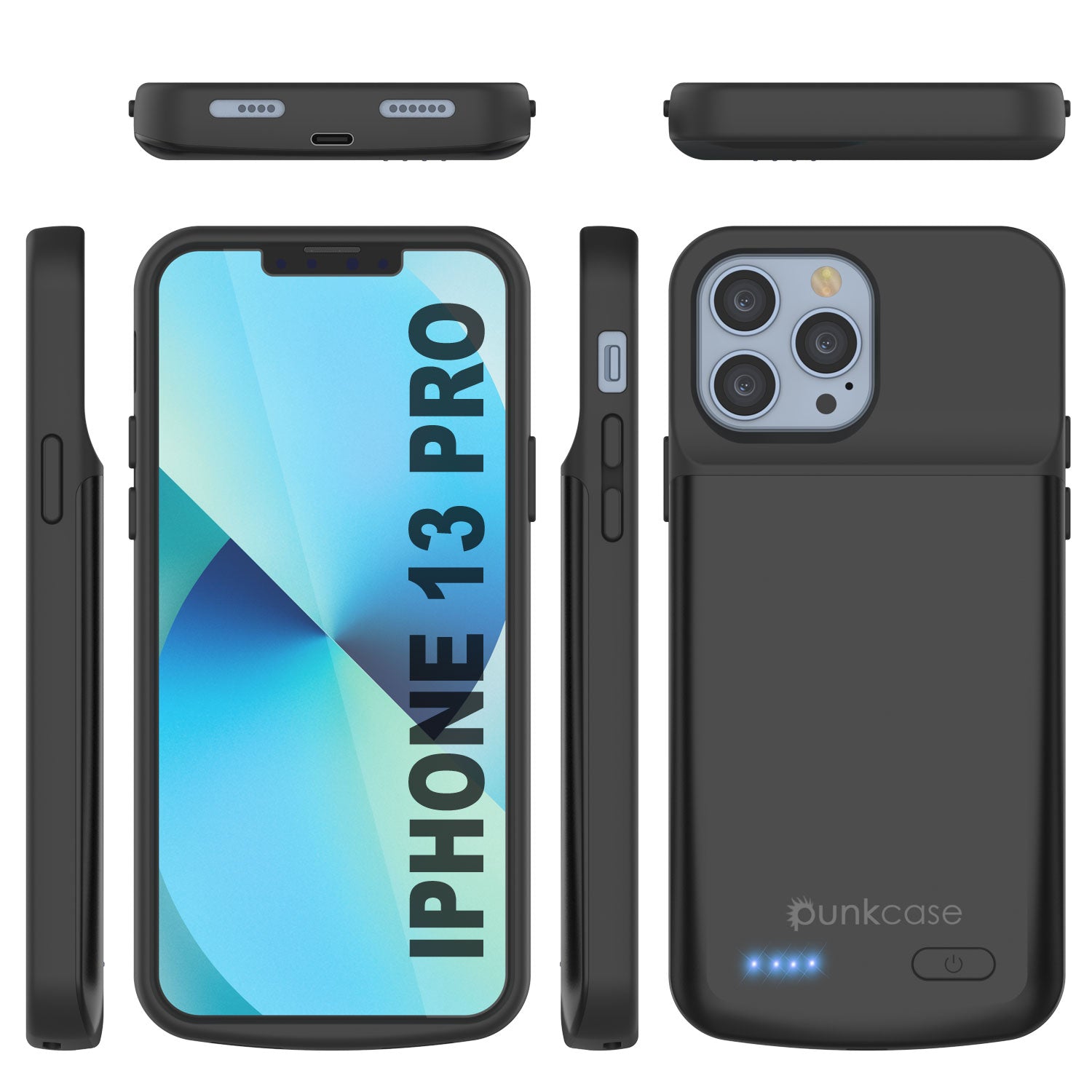 iPhone 13 Pro Battery Case, PunkJuice 4800mAH Fast Charging Power Bank W/ Screen Protector | [Black]