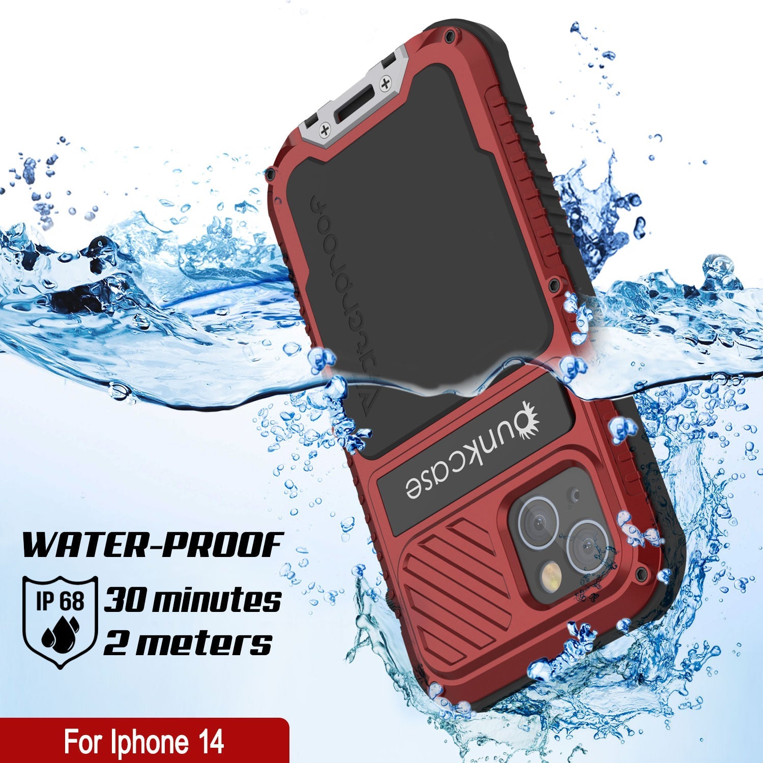 iPhone 16 Metal Extreme 3.0 Series Aluminum Waterproof Case IP68 W/Buillt in Screen Protector & Kickstand [Red]