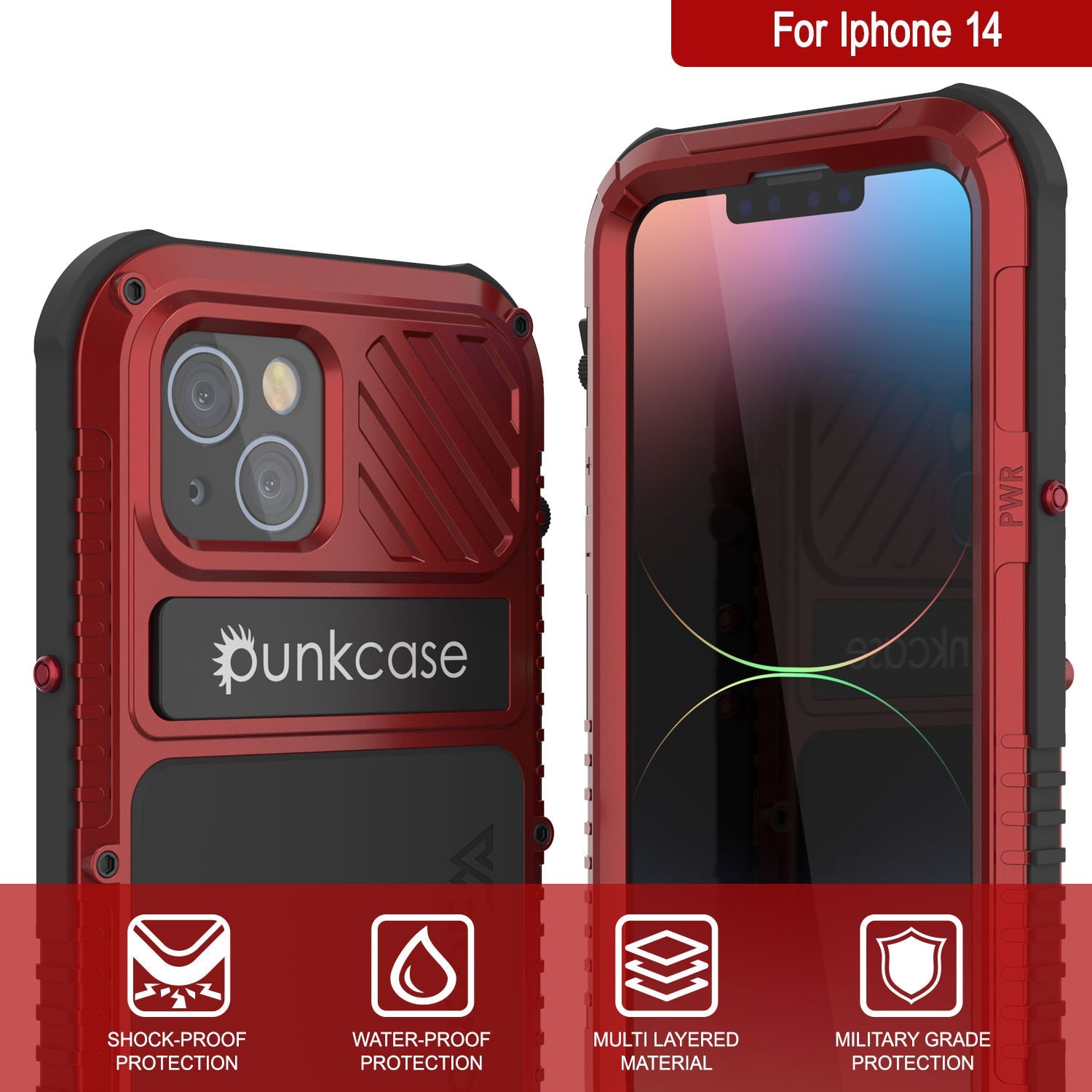 iPhone 16 Metal Extreme 3.0 Series Aluminum Waterproof Case IP68 W/Buillt in Screen Protector & Kickstand [Red]