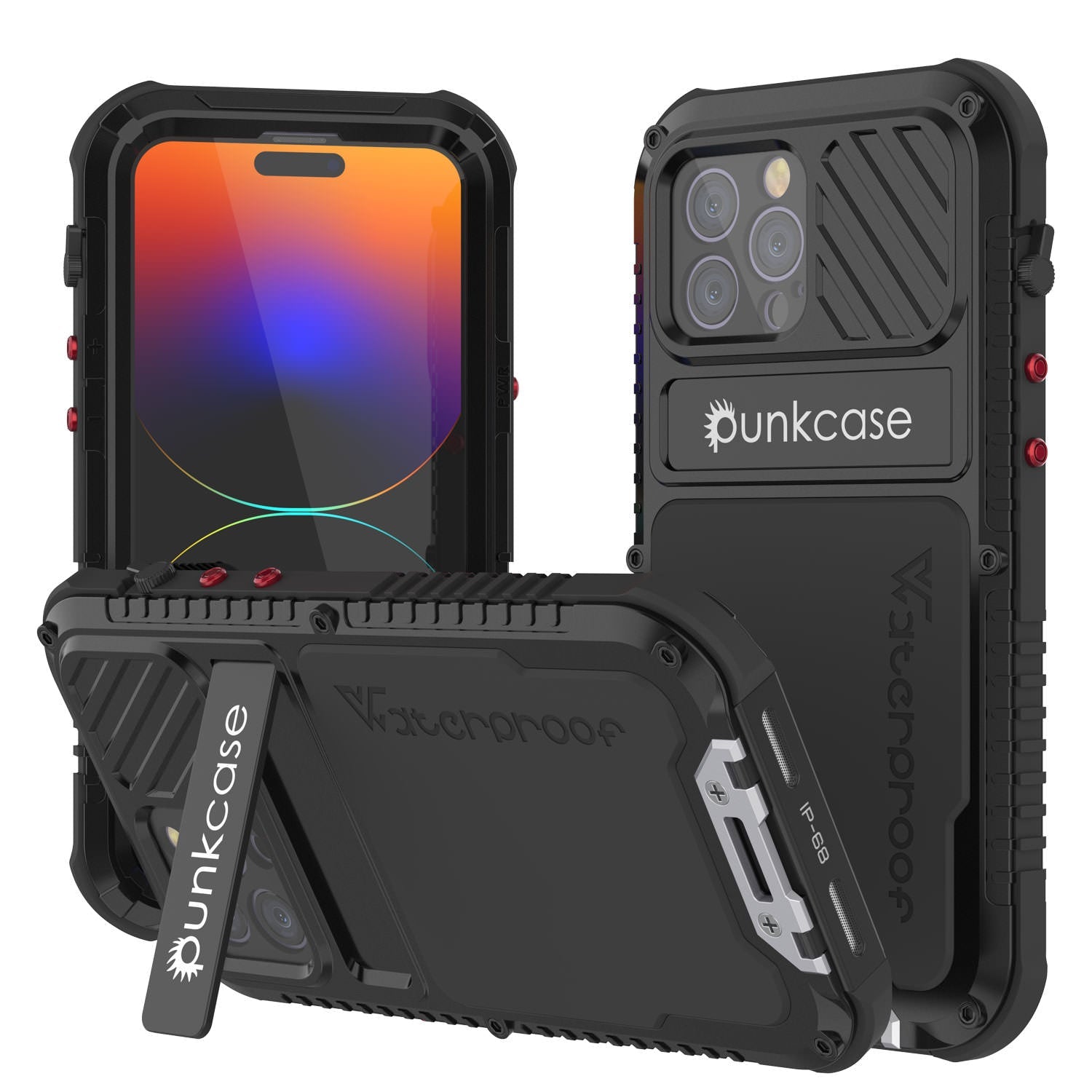 iPhone 16 Pro Max Metal Extreme 3.0 Series Aluminum Waterproof Case IP68 W/Buillt in Screen Protector & Kickstand [Black]