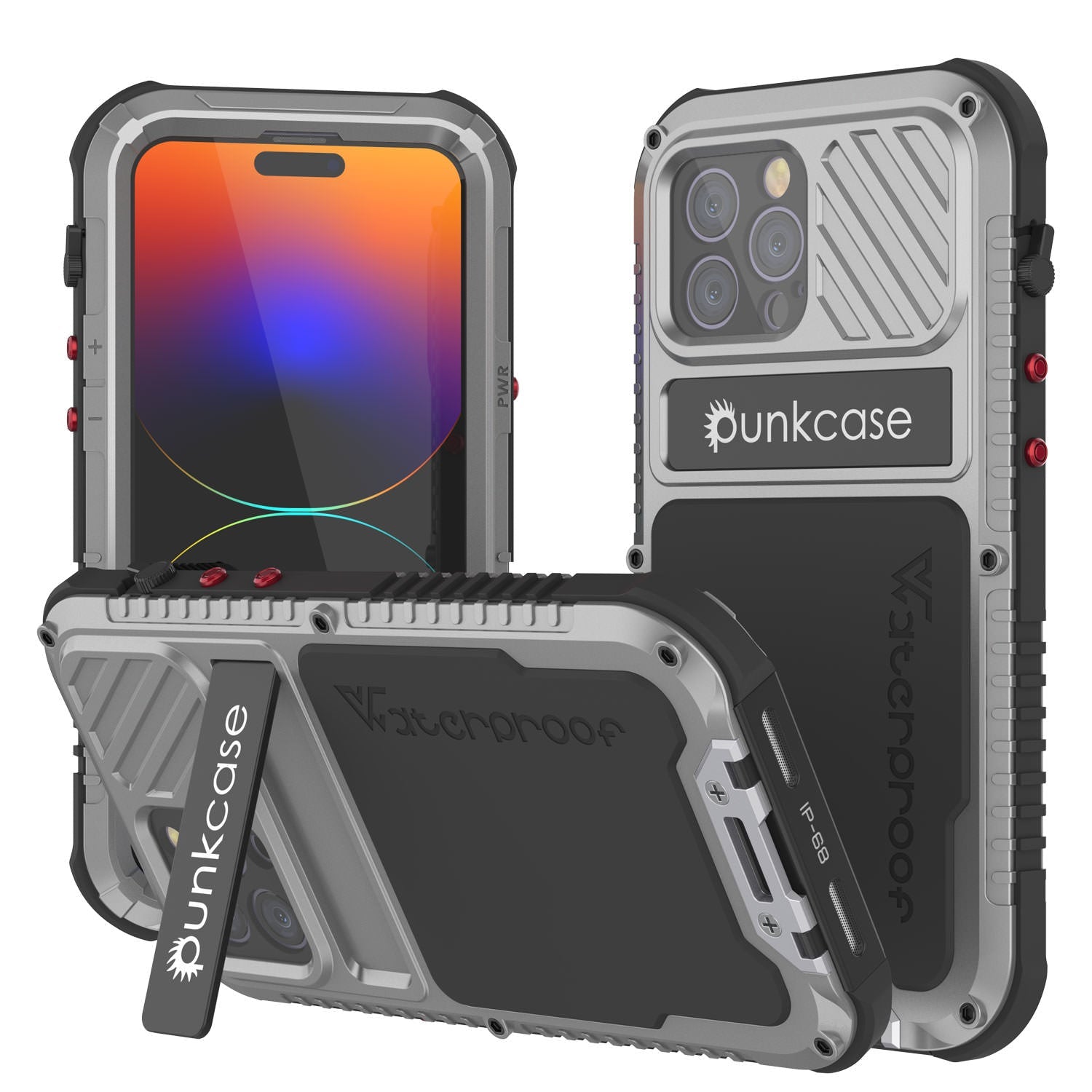 iPhone 16 Pro Metal Extreme 3.0 Series Aluminum Waterproof Case IP68 W/Buillt in Screen Protector & Kickstand [Silver]