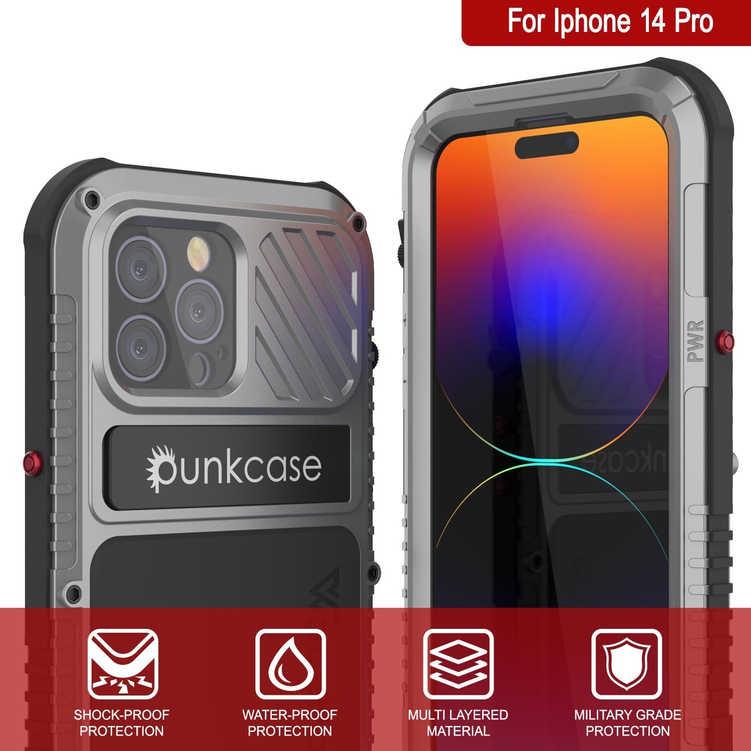 iPhone 16 Pro Metal Extreme 3.0 Series Aluminum Waterproof Case IP68 W/Buillt in Screen Protector & Kickstand [Silver]