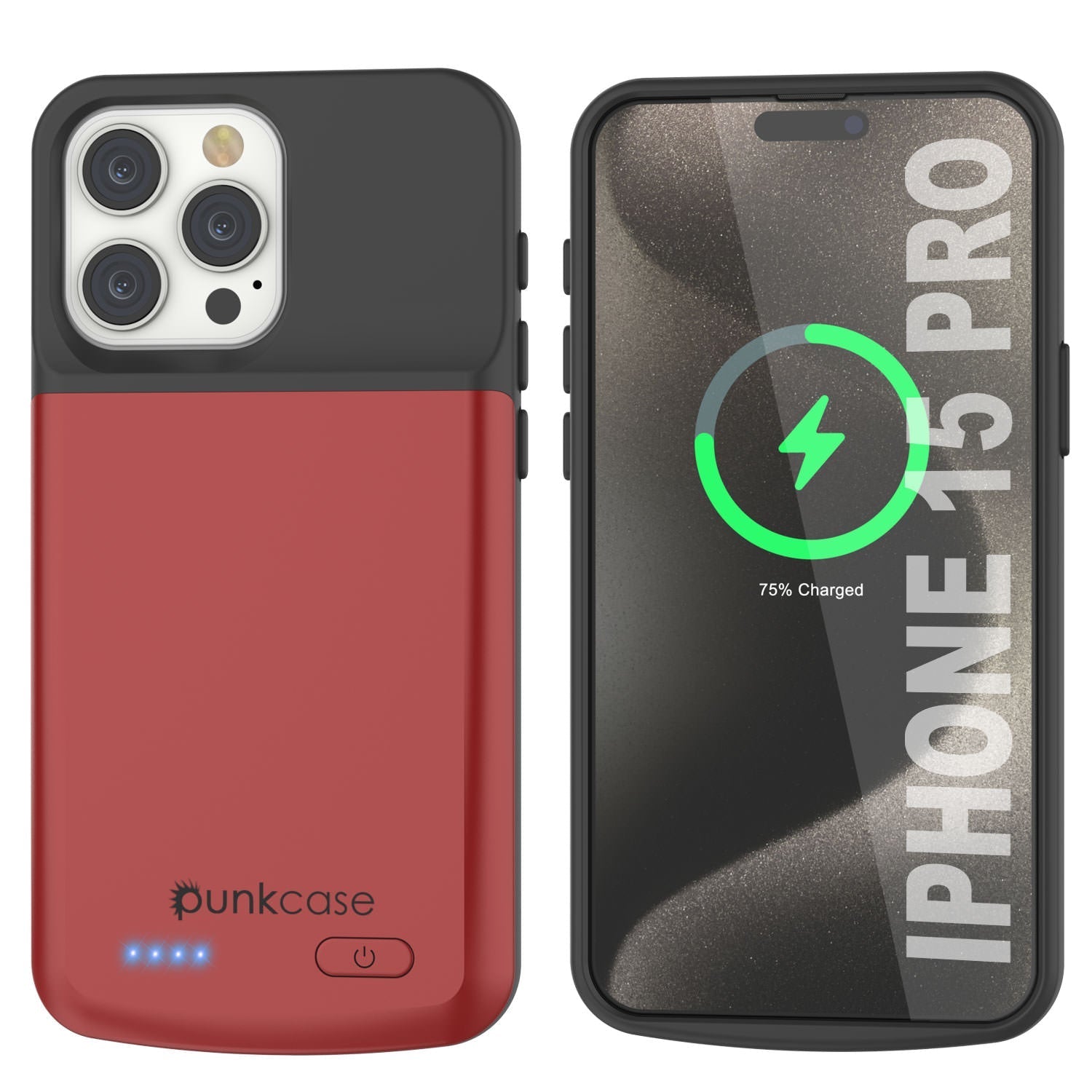 iPhone 16 Pro Battery Case, PunkJuice 5000mAH Fast Charging MagSafe Power Bank W/ Screen Protector | [Red]