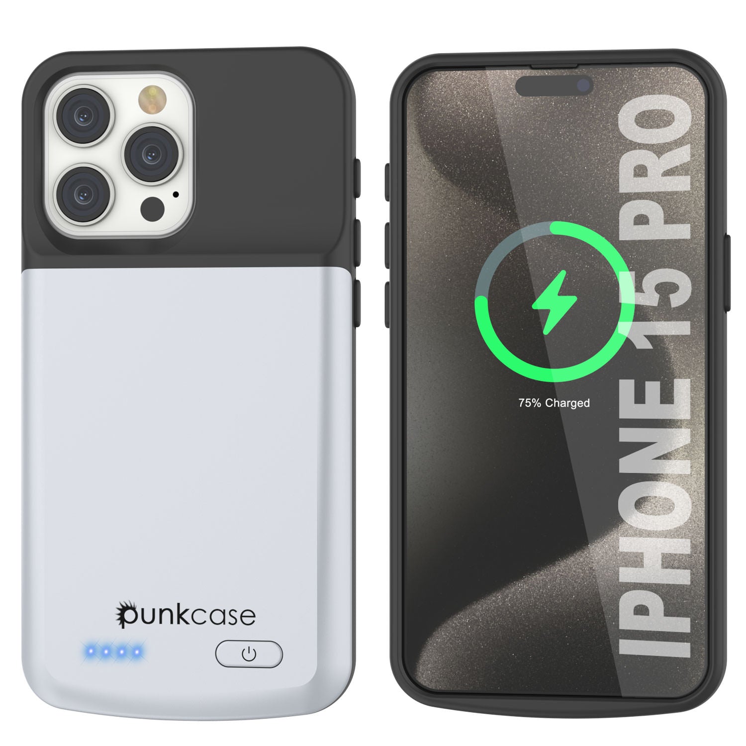 iPhone 16 Pro Battery Case, PunkJuice 5000mAH Fast Charging MagSafe Power Bank W/ Screen Protector | [White]