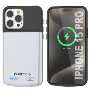 iPhone 16 Pro Battery Case, PunkJuice 5000mAH Fast Charging MagSafe Power Bank W/ Screen Protector | [White]