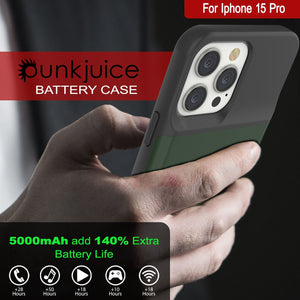 iPhone 16 Pro Battery Case, PunkJuice 5000mAH Fast Charging MagSafe Power Bank W/ Screen Protector | [Green]