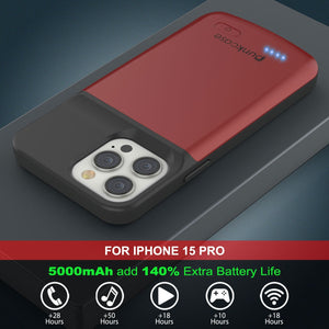 iPhone 16 Pro Battery Case, PunkJuice 5000mAH Fast Charging MagSafe Power Bank W/ Screen Protector | [Red]