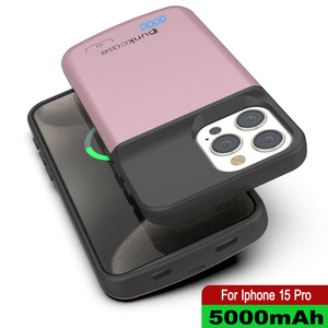 iPhone 16 Pro Battery Case, PunkJuice 5000mAH Fast Charging MagSafe Power Bank W/ Screen Protector | [Rose-Gold]