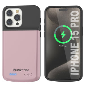 iPhone 16 Pro Battery Case, PunkJuice 5000mAH Fast Charging MagSafe Power Bank W/ Screen Protector | [Rose-Gold]