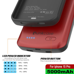 iPhone 16 Pro Battery Case, PunkJuice 5000mAH Fast Charging MagSafe Power Bank W/ Screen Protector | [Red]