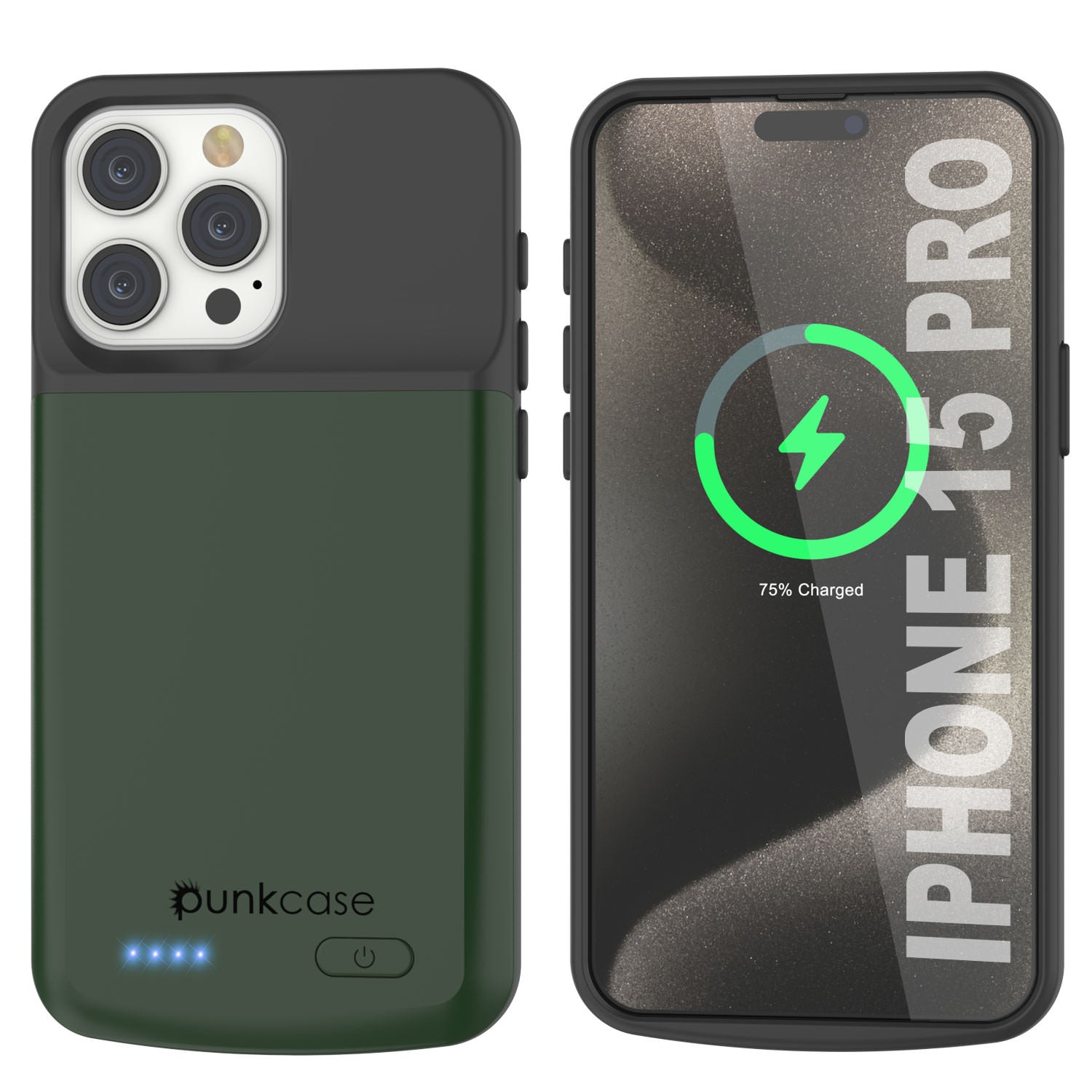 iPhone 16 Pro Battery Case, PunkJuice 5000mAH Fast Charging MagSafe Power Bank W/ Screen Protector | [Green]